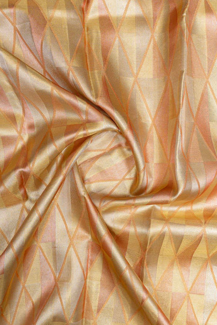 Peach and gold diamond tissue pure kanchipuram silk saree