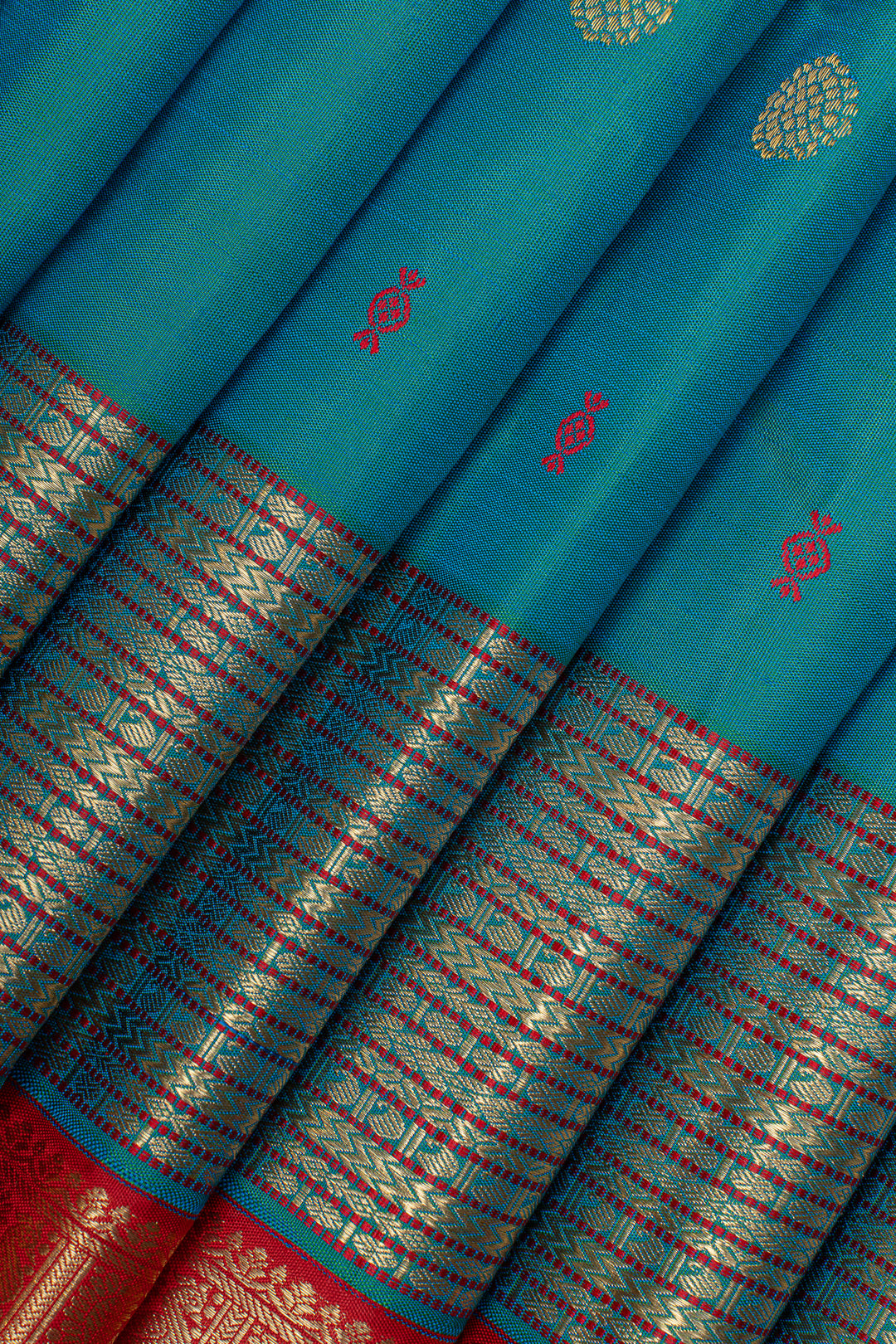 Peacock blue traditional pure kanchipuram silk saree