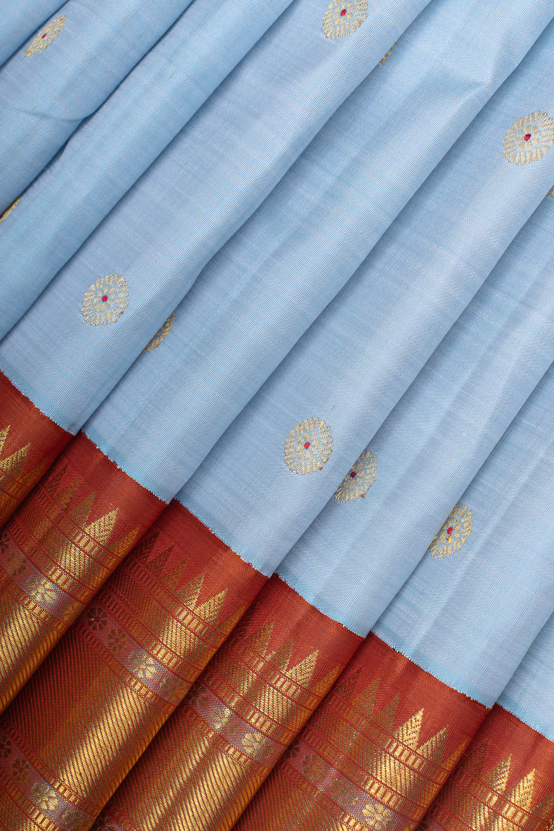 Pastel blue traditional pure Kanchipuram silk saree