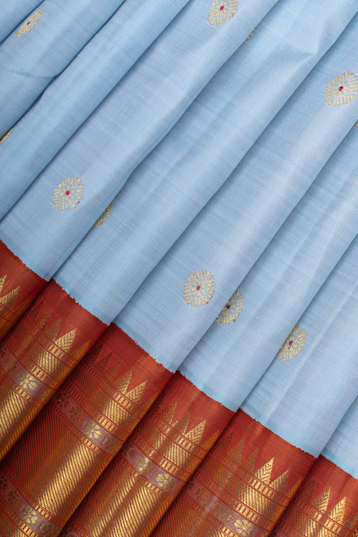 Pastel blue traditional pure Kanchipuram silk saree