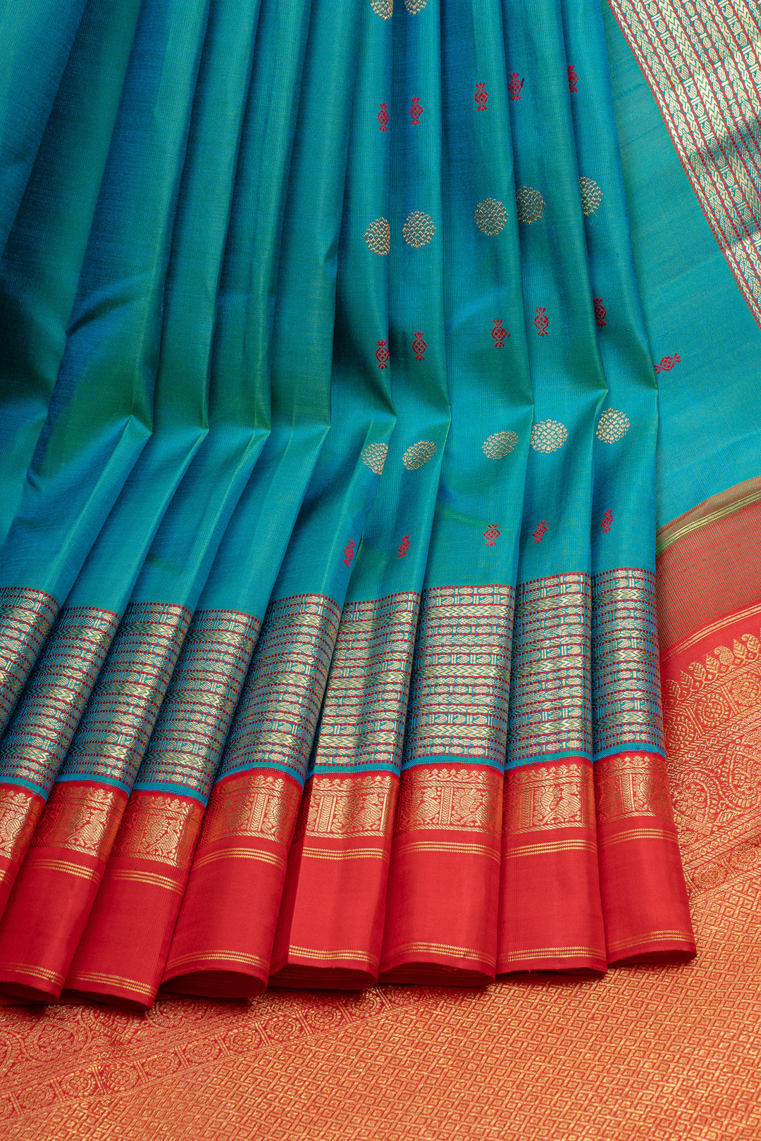 Peacock blue traditional pure kanchipuram silk saree