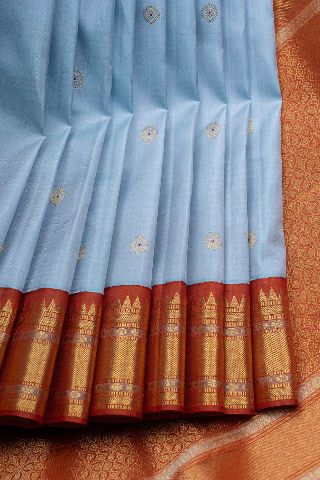 Pastel blue traditional pure Kanchipuram silk saree