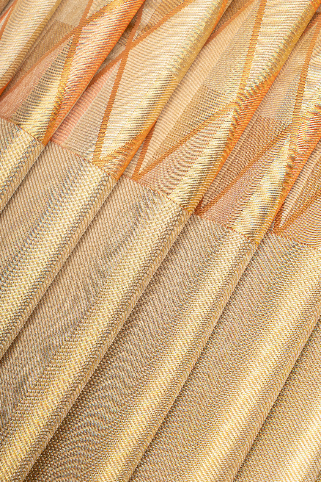 Peach and gold diamond tissue pure kanchipuram silk saree