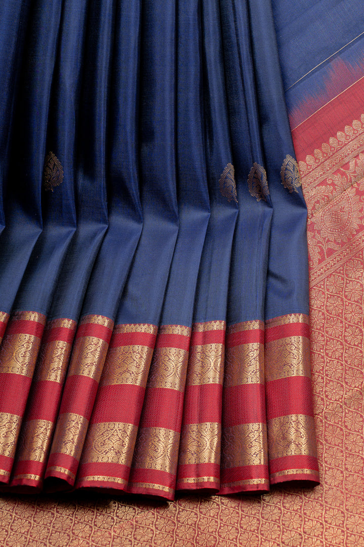 MS blue traditional pure kanchipuram silk saree