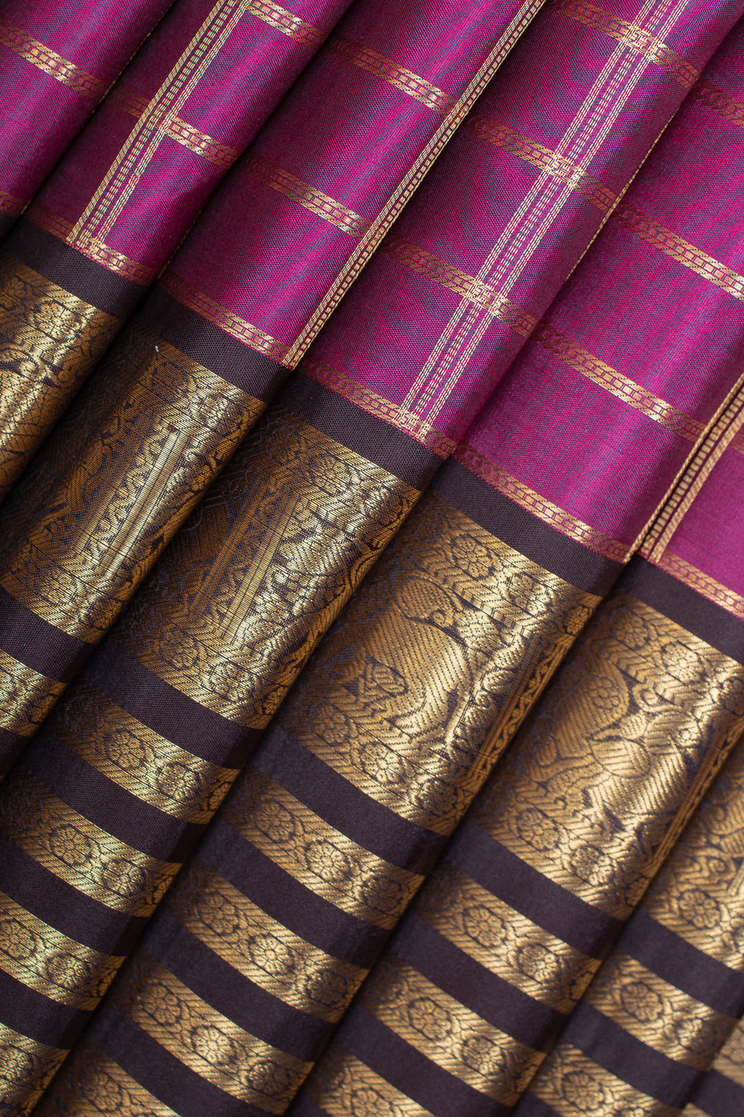 Vadamalli purple  zari checks pure kanchipuram silk saree