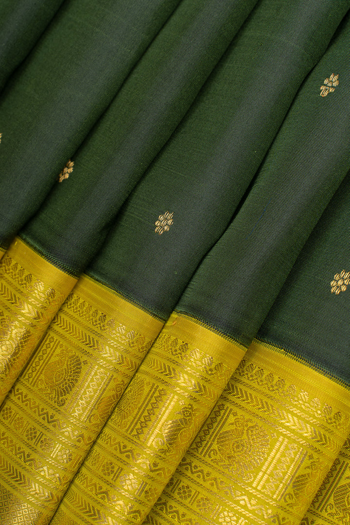 Pine green traditional pure kanchipuram silk saree