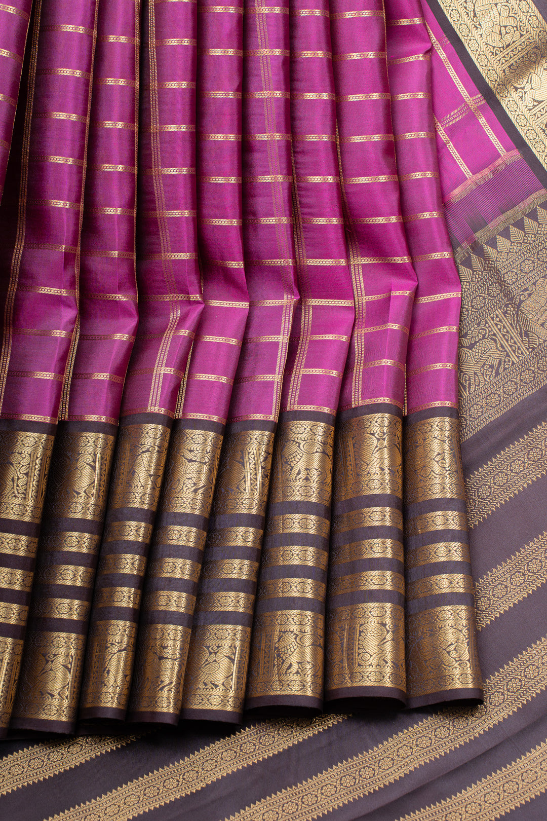 Vadamalli purple  zari checks pure kanchipuram silk saree