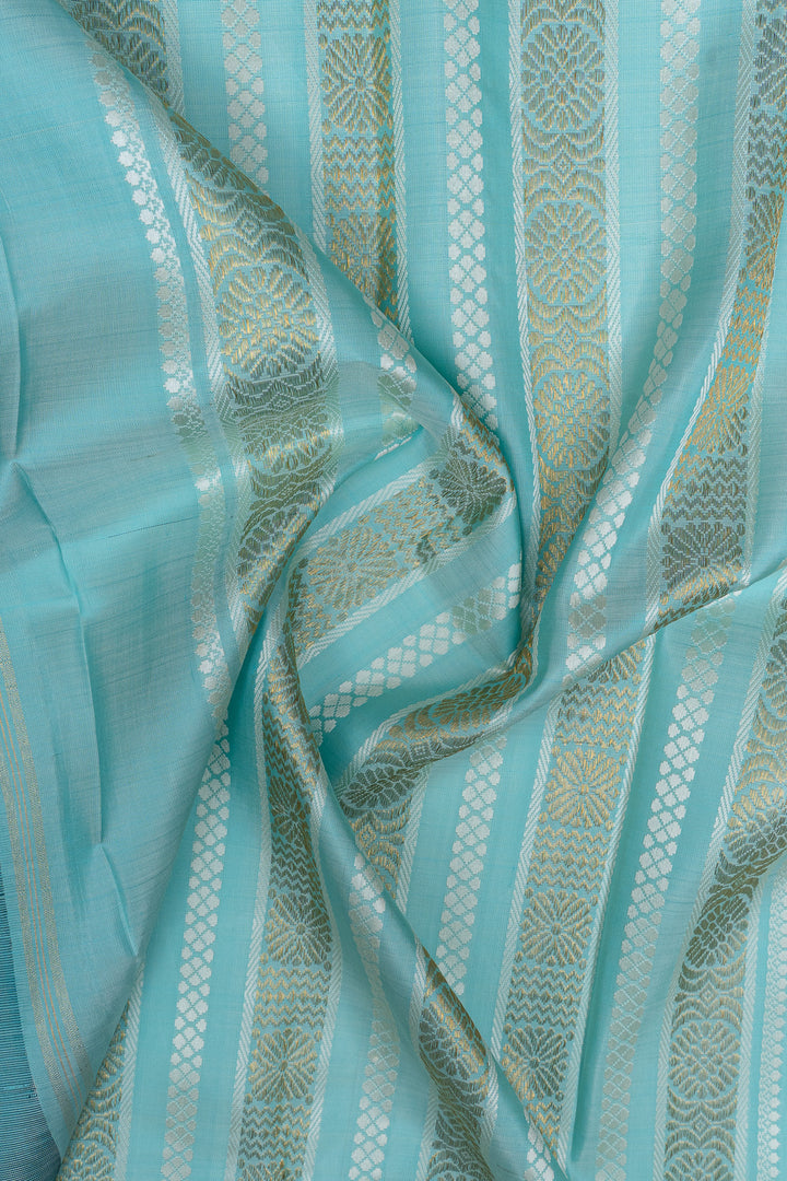 Bottle green and blue varisaipettu pure kanchipuram silk saree