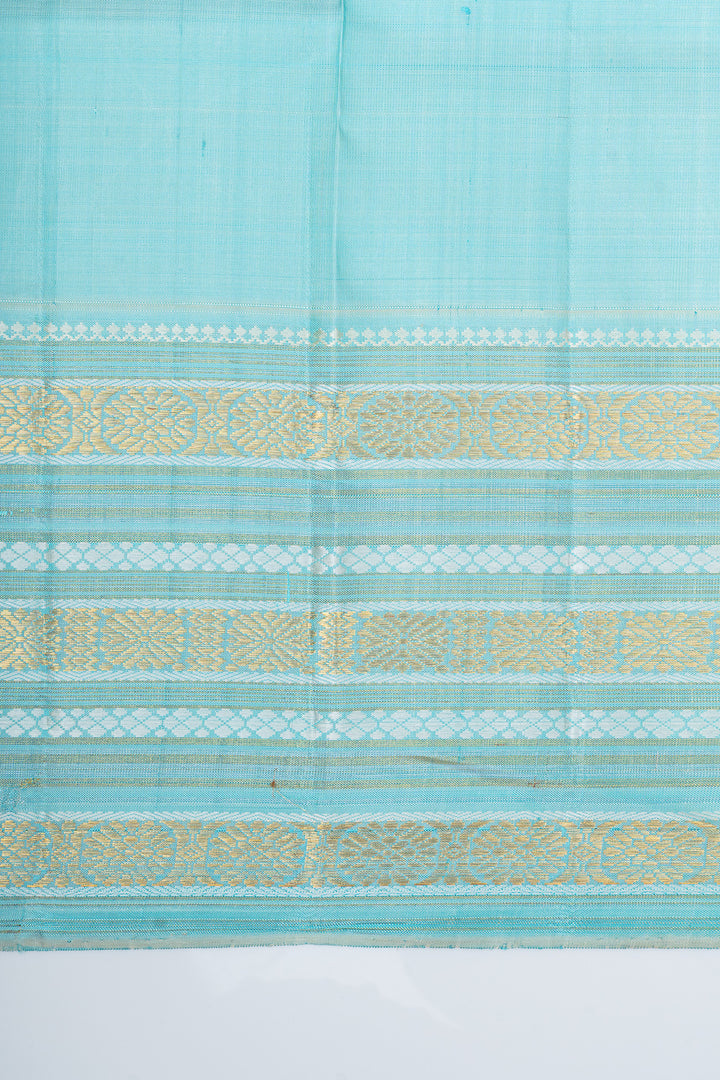 Bottle green and blue varisaipettu pure kanchipuram silk saree