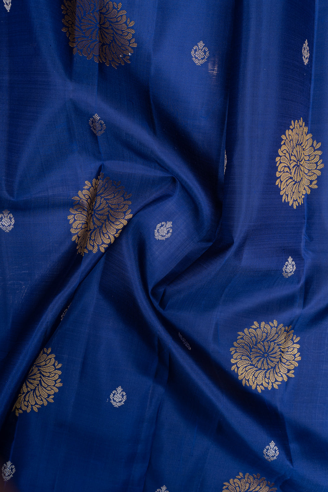 Royal blue and orange pure Kanchipuram silk saree