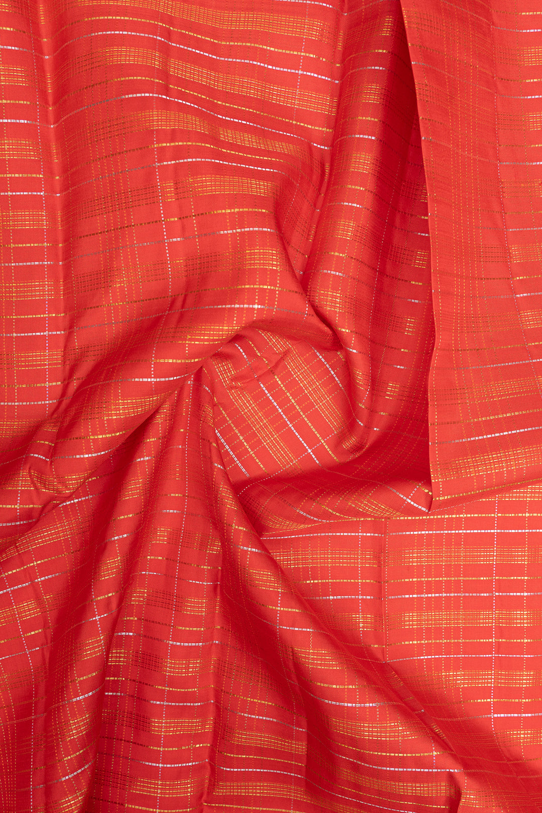 Red and green zari checks pure kanchipuram silk saree