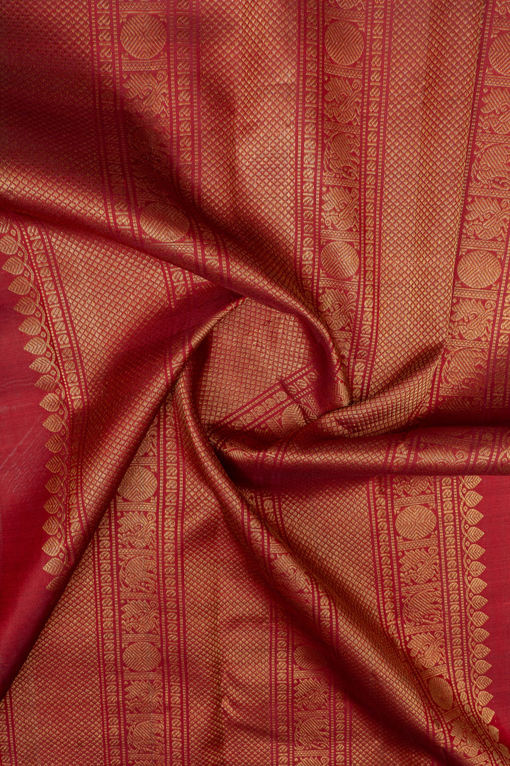 Red zari checks pure kanchipuram silk saree