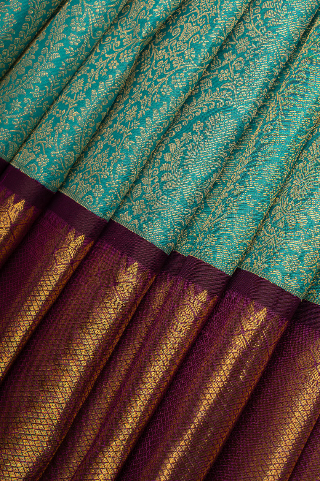 Peal blue and purple brocade pure kanchipuram silk saree
