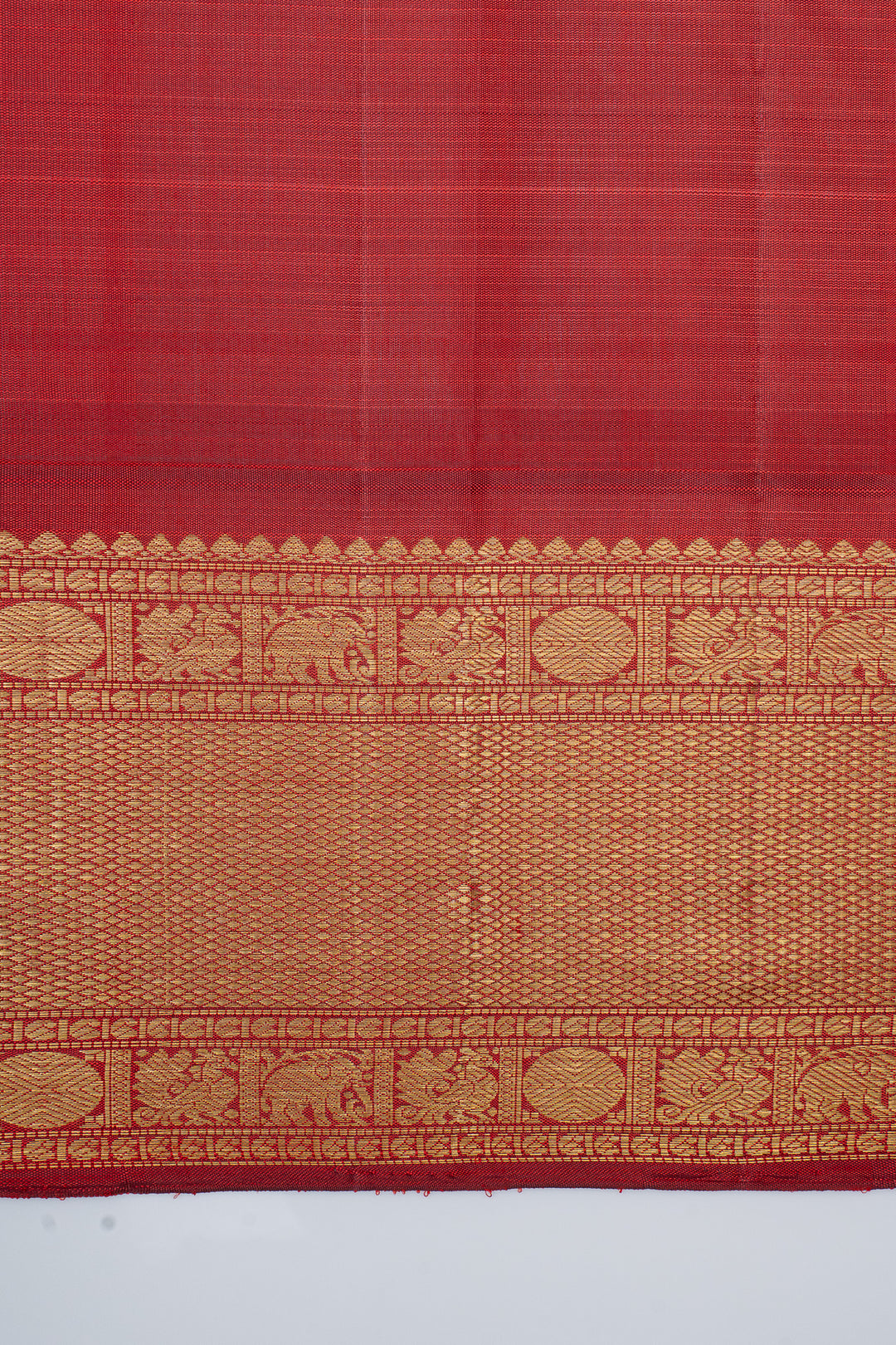 Red zari checks pure kanchipuram silk saree