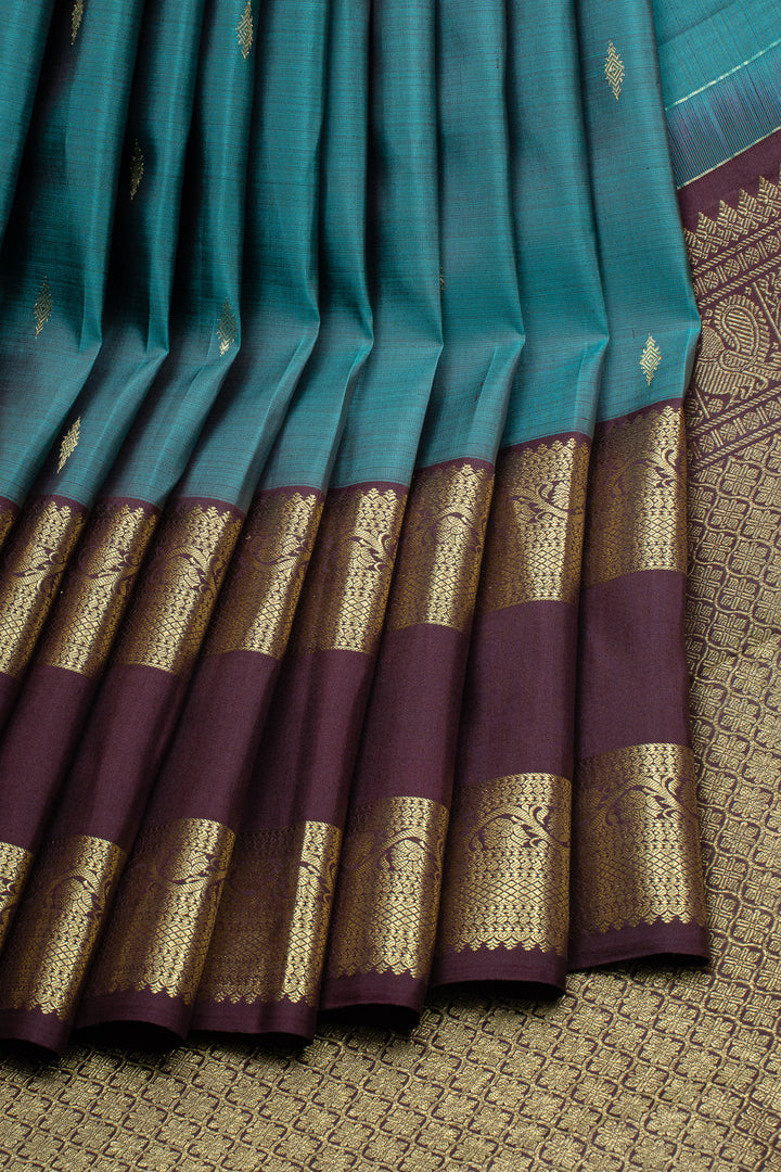 Blue and jamun purple rettai pettu pure kanchipuram silk saree