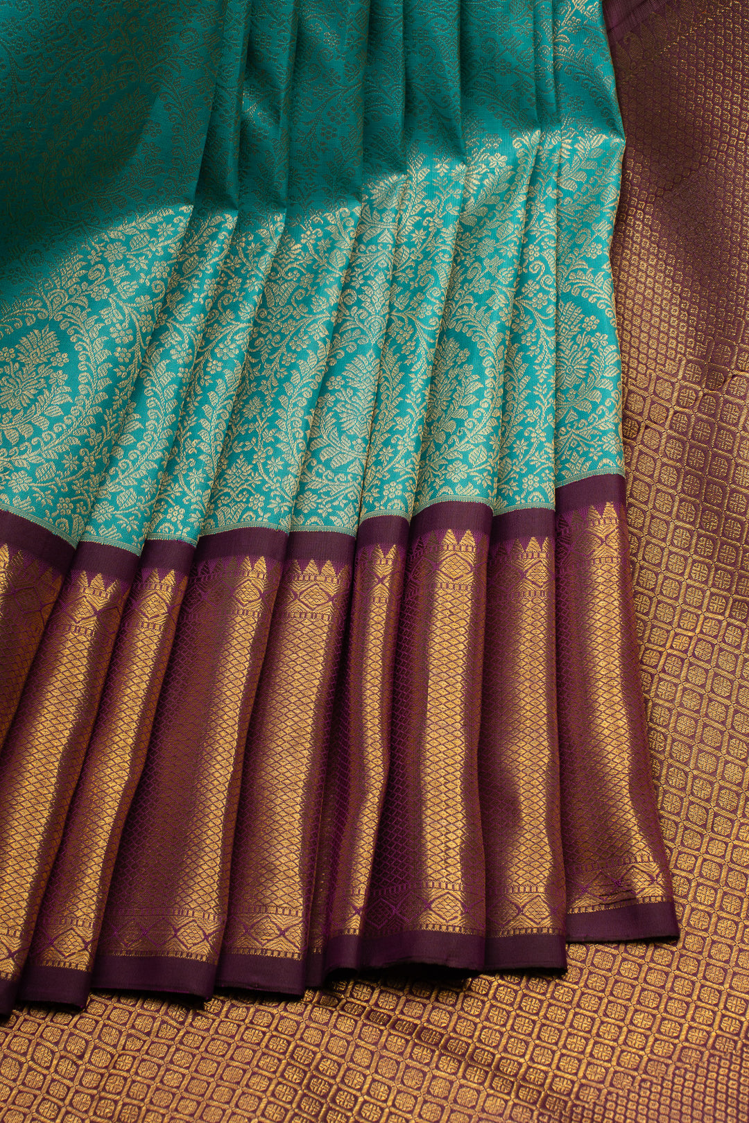 Peal blue and purple brocade pure kanchipuram silk saree