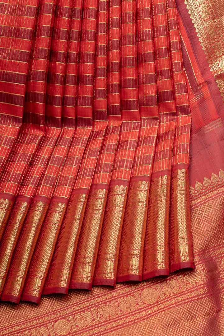 Red zari checks pure kanchipuram silk saree