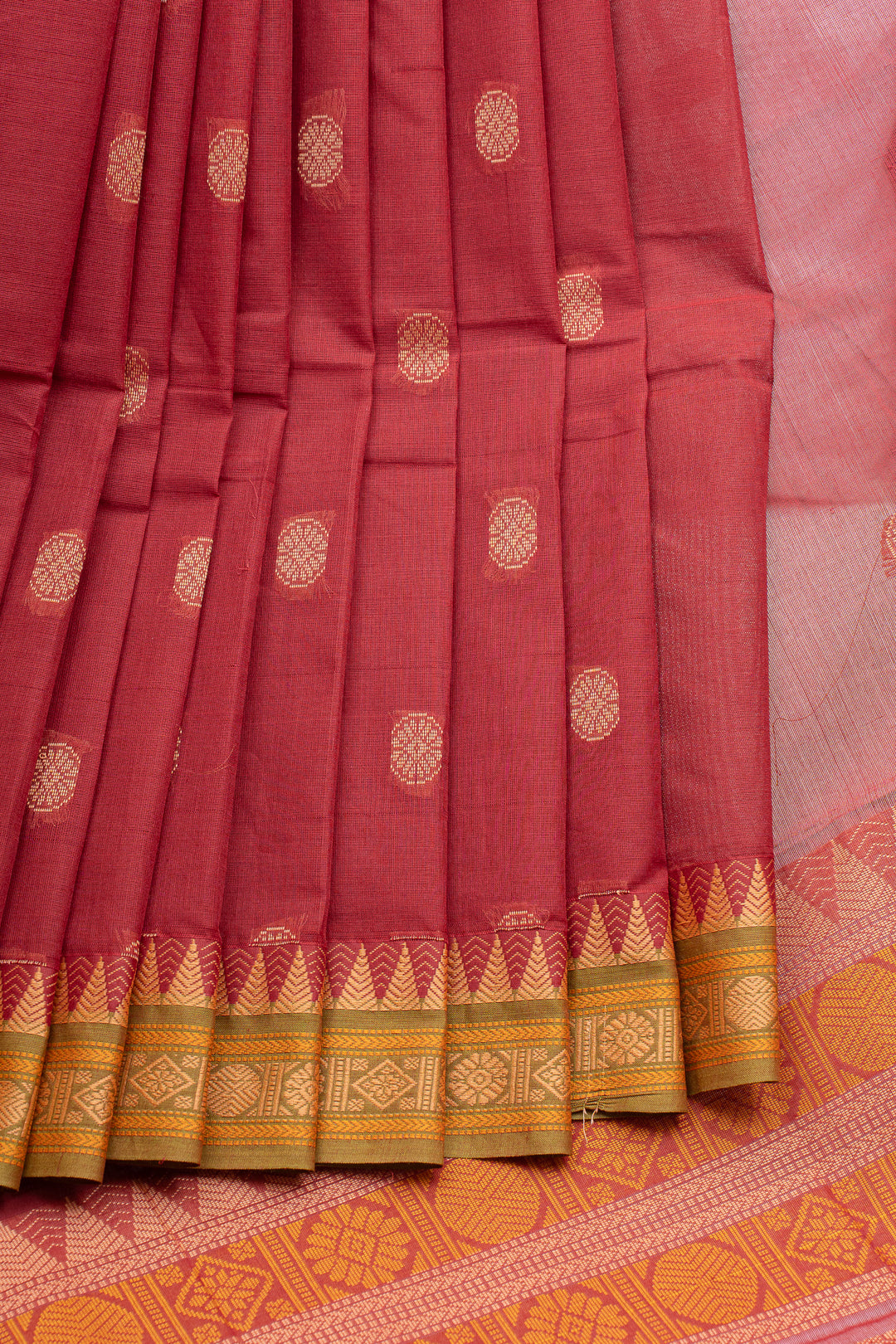 Red threadwork pure cotton saree