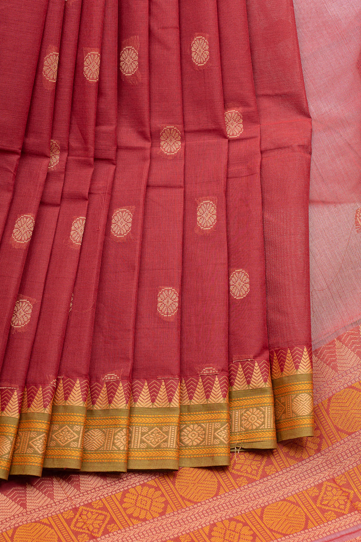 Red threadwork pure cotton saree