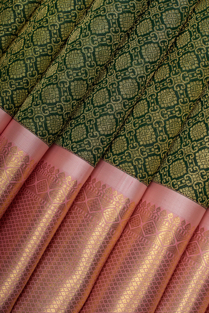 Emerald green and pink brocade pure kanchipuram silk saree