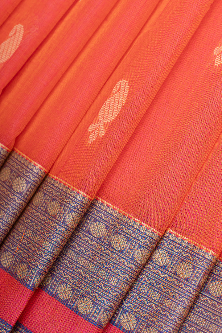 Orange traditional pure cotton saree