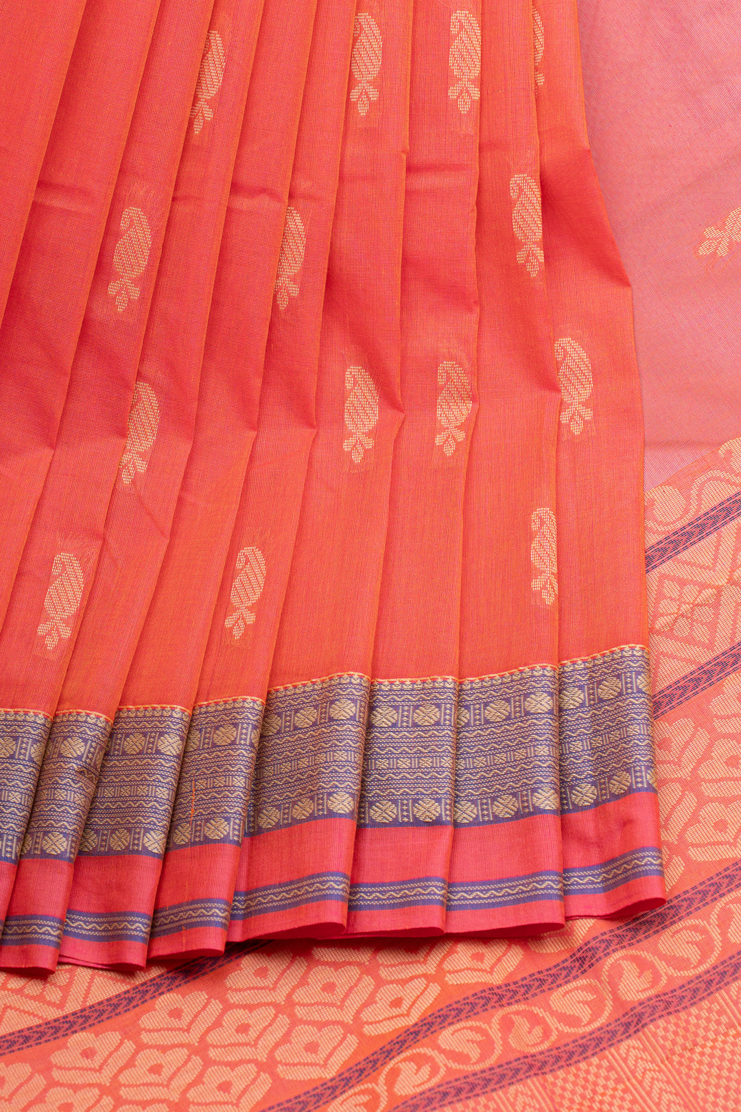 Orange traditional pure cotton saree