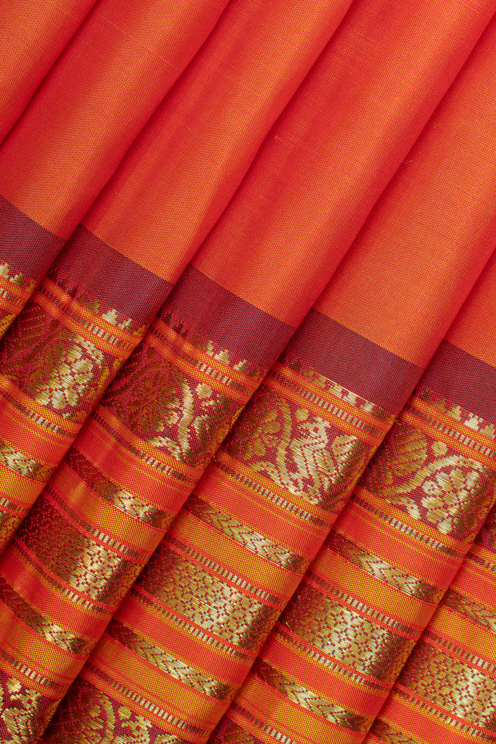 Orange traditional pure kanchipuram silk saree