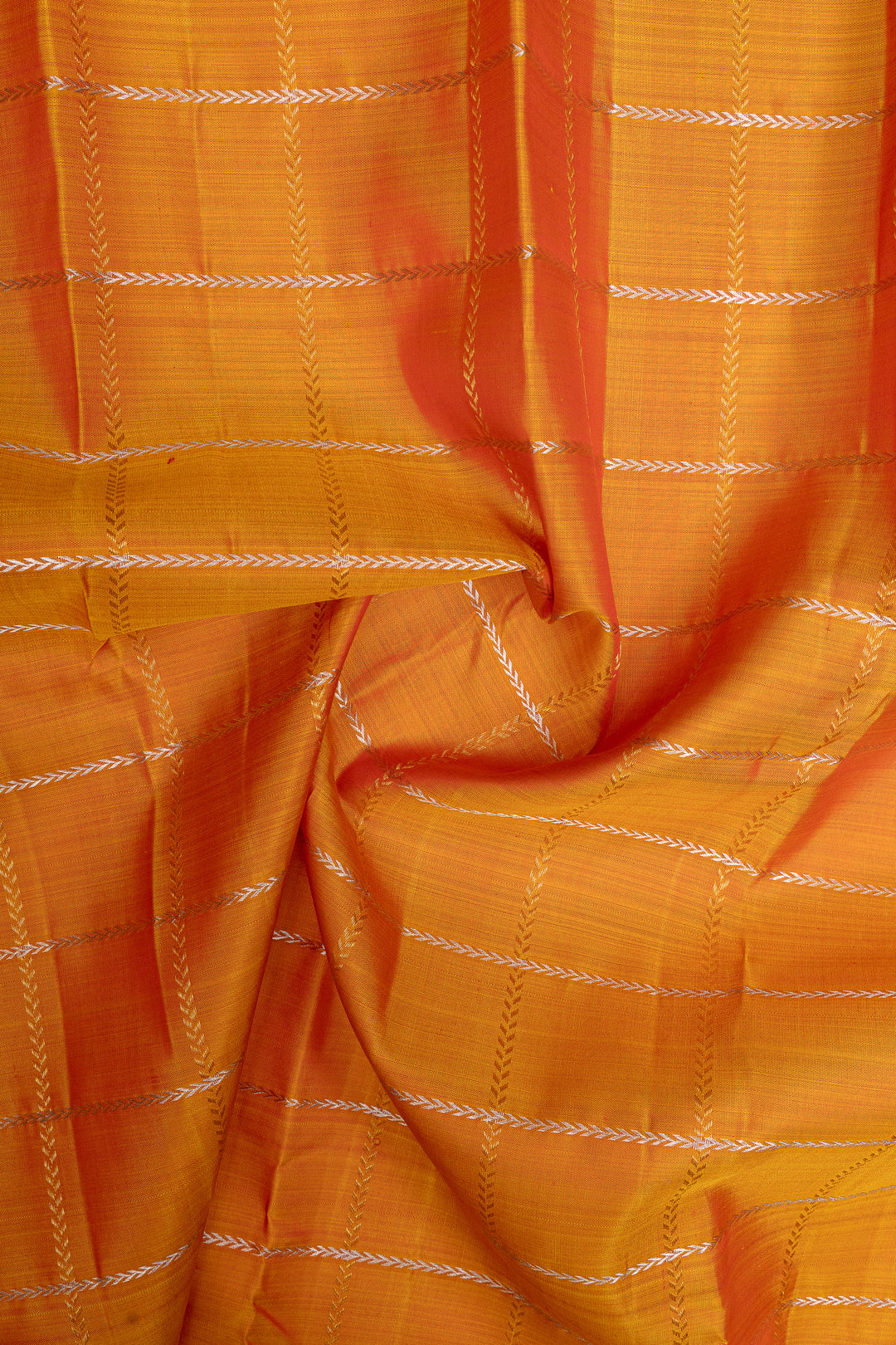 Rust orange  and red checks pure kanchipuram silk saree
