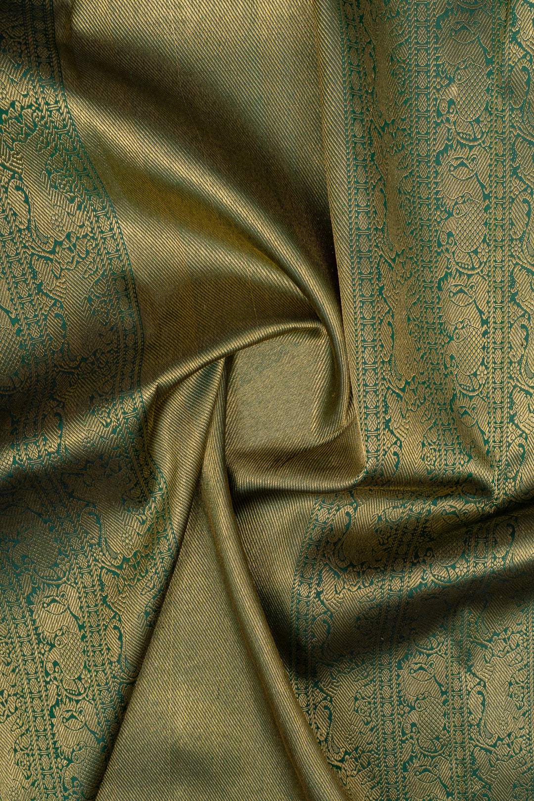 Ivory and green brocade pure kanchipuram silk saree