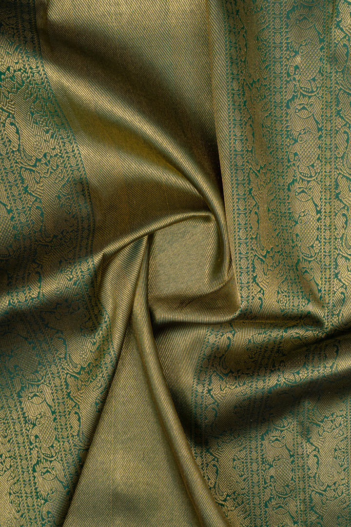 Ivory and green brocade pure kanchipuram silk saree
