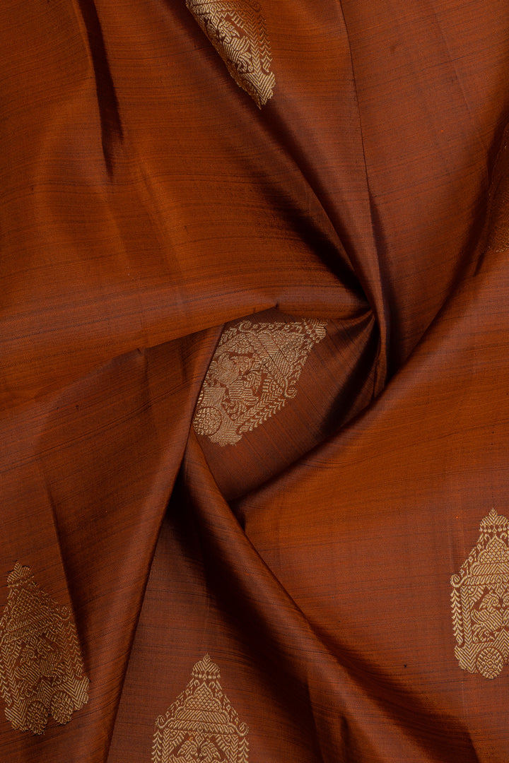 Rust orange and purple  pure kanchipuram silk saree