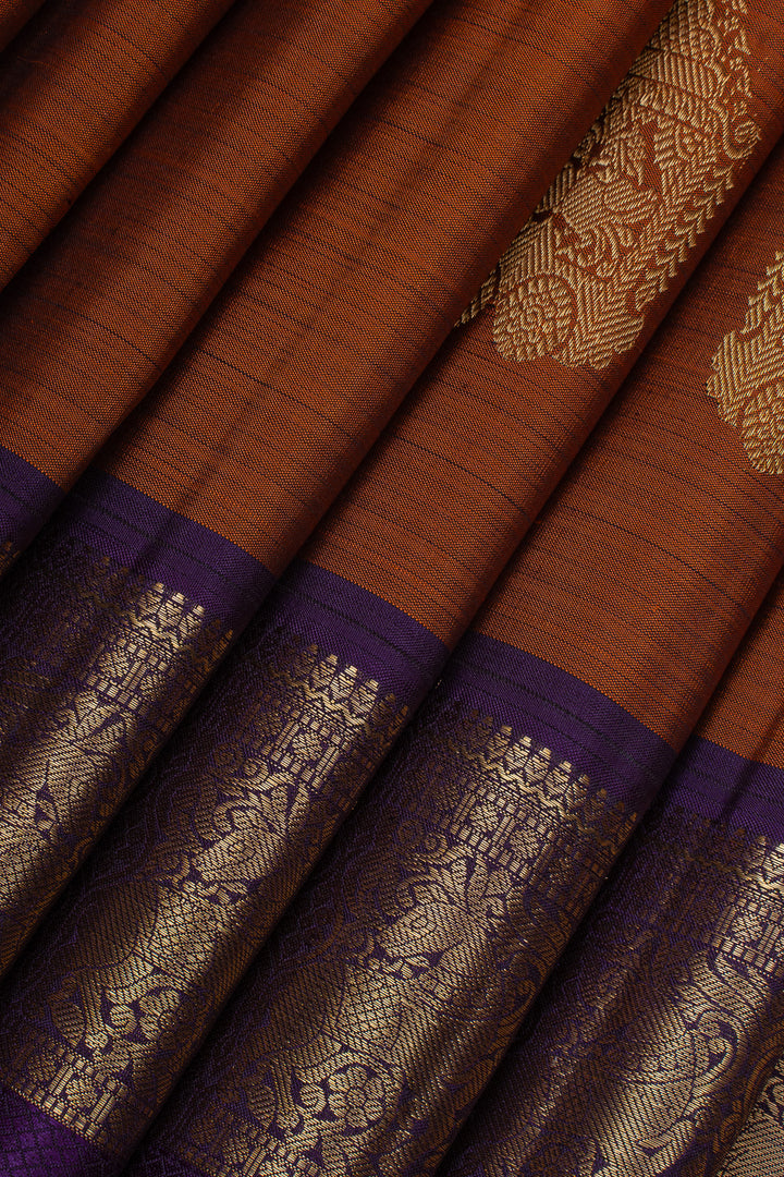 Rust orange and purple  pure kanchipuram silk saree