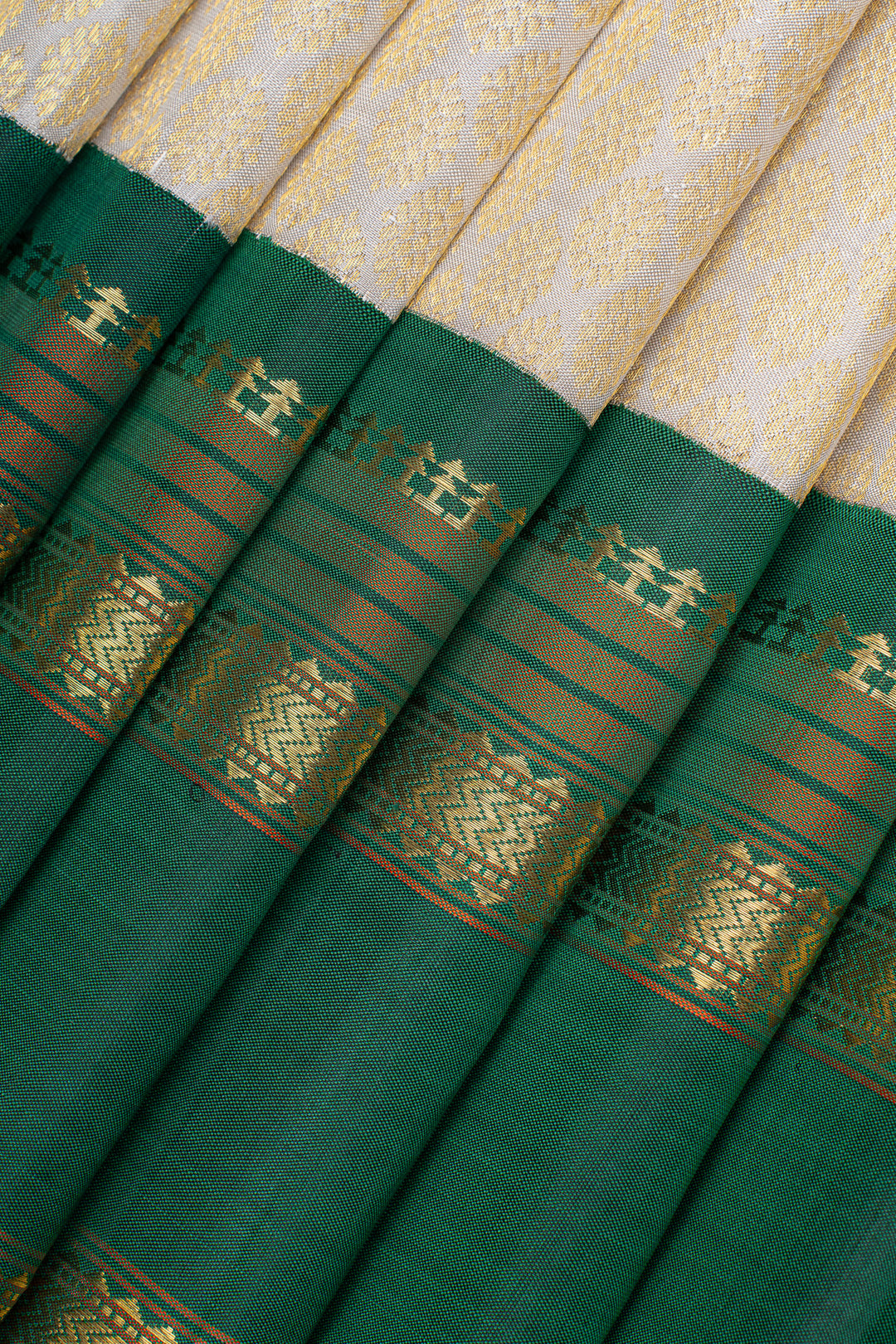 Ivory and green brocade pure kanchipuram silk saree