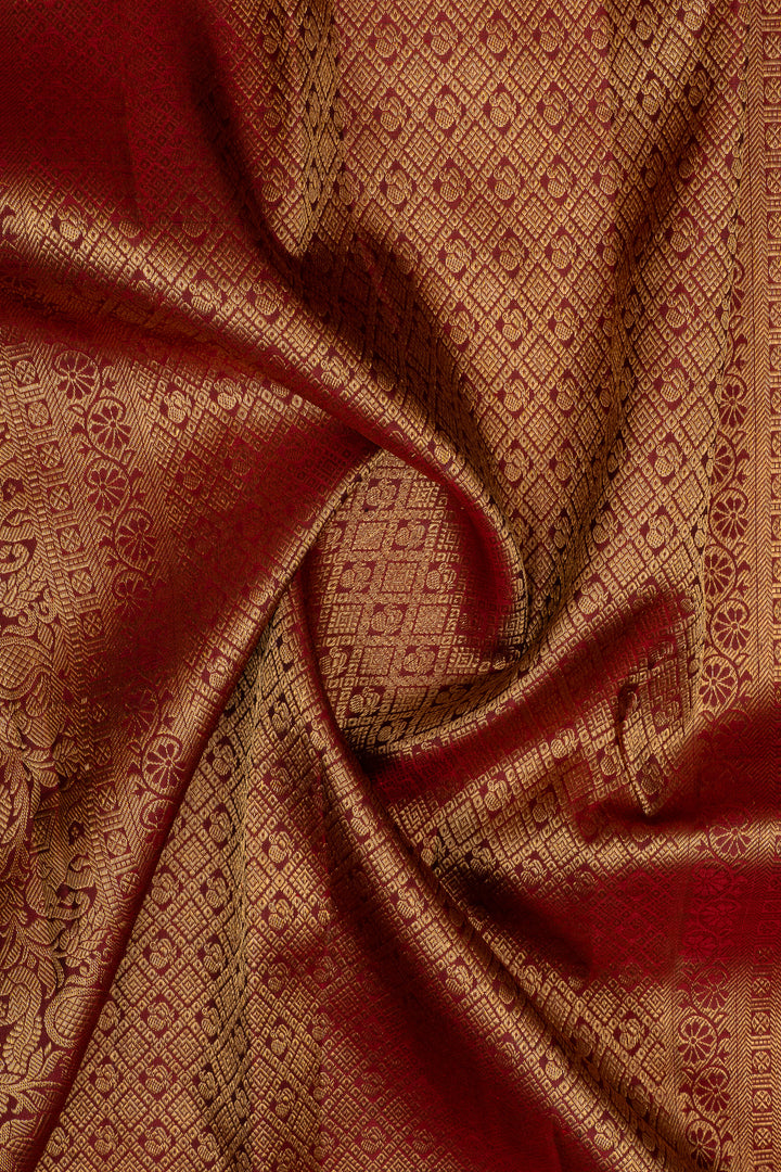 Bottle green and maroon Zari checks pure kanchipuram silk saree