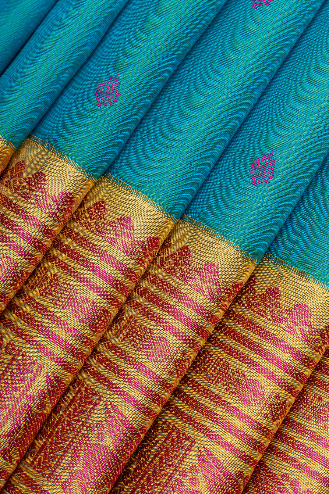 Peacock blue traditional pure kanchipuram silk saree