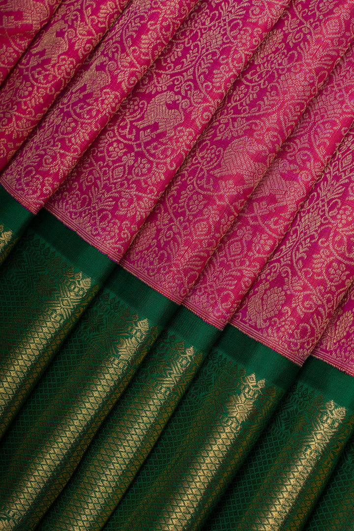 Pink and green brocade pure kanchipuram silk saree