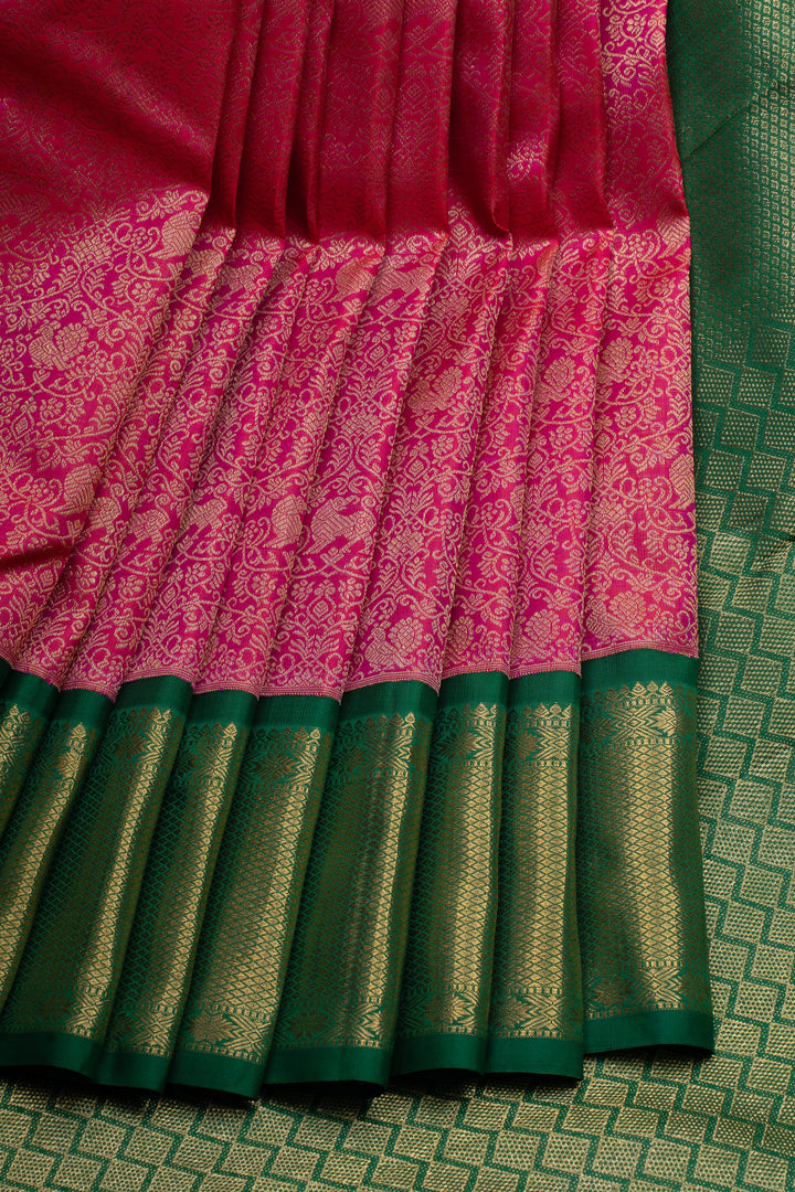 Pink and green brocade pure kanchipuram silk saree