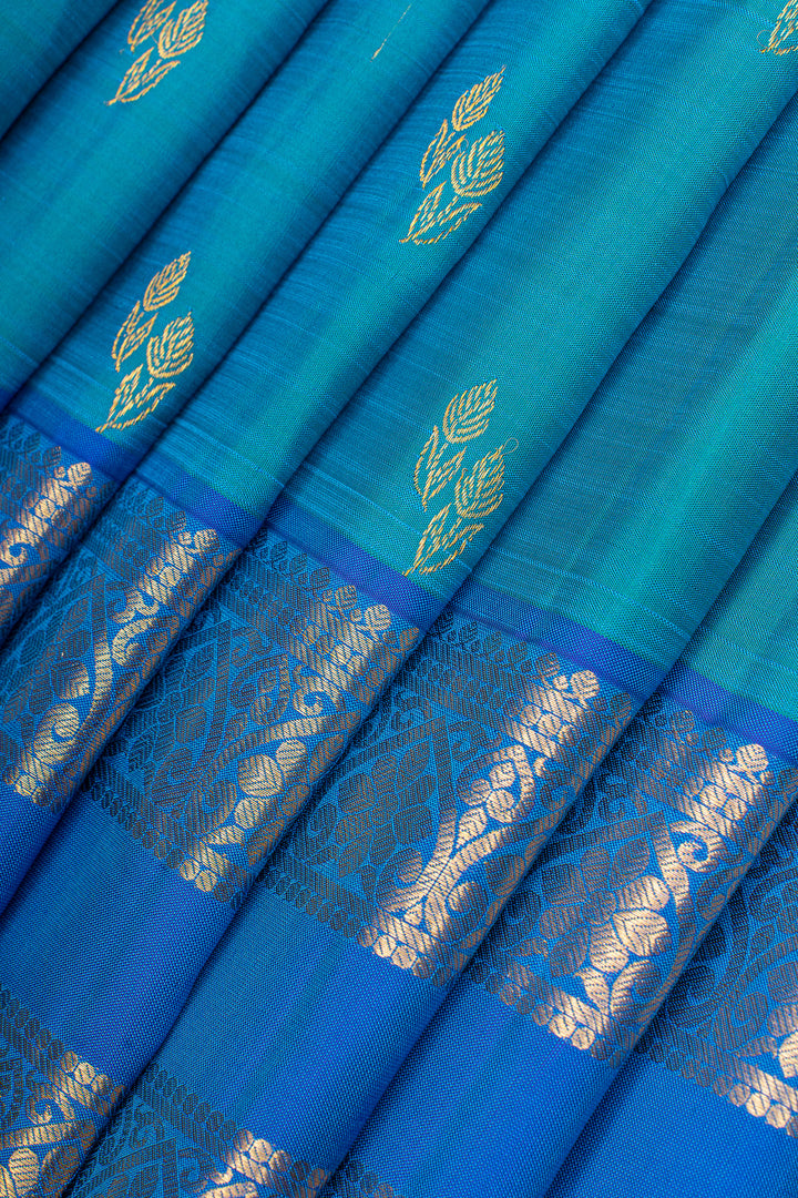 Peacock blue and jamun rettai pettu pure kanchipuram silk saree