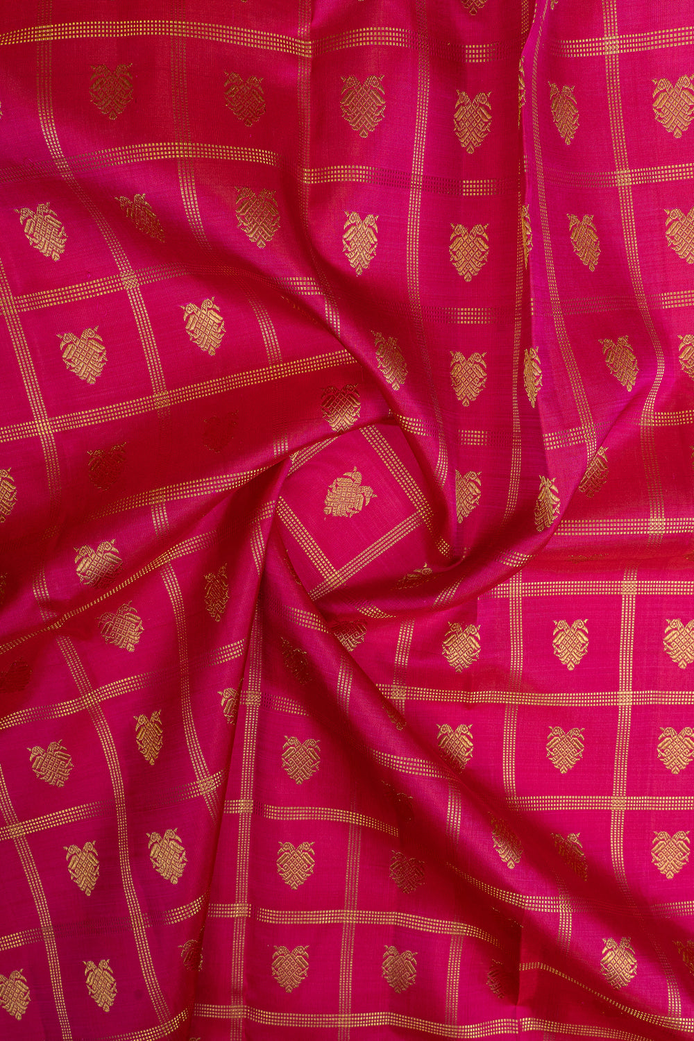 Vintage pink iruthalaipakshi Muthu Zari checks pure kanchipuram silk saree