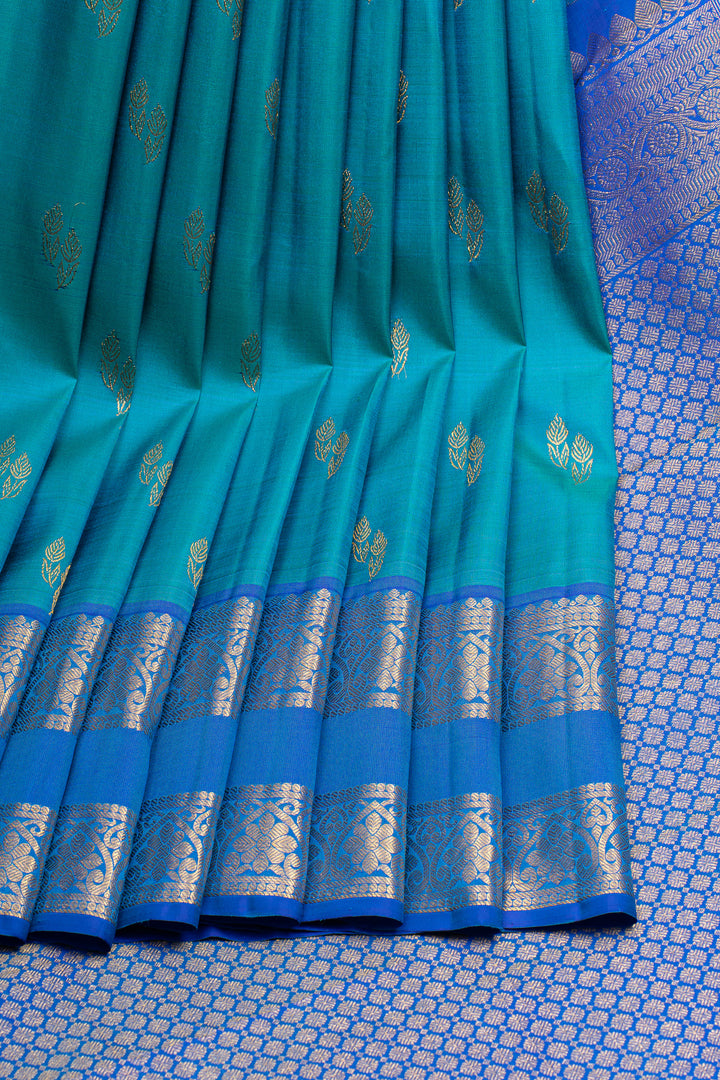 Peacock blue and jamun rettai pettu pure kanchipuram silk saree