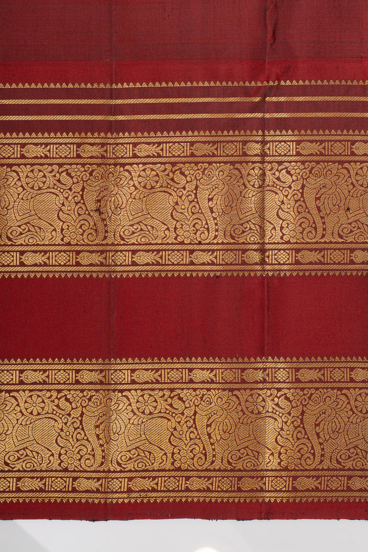 Bottle green and maroon Zari checks pure kanchipuram silk saree