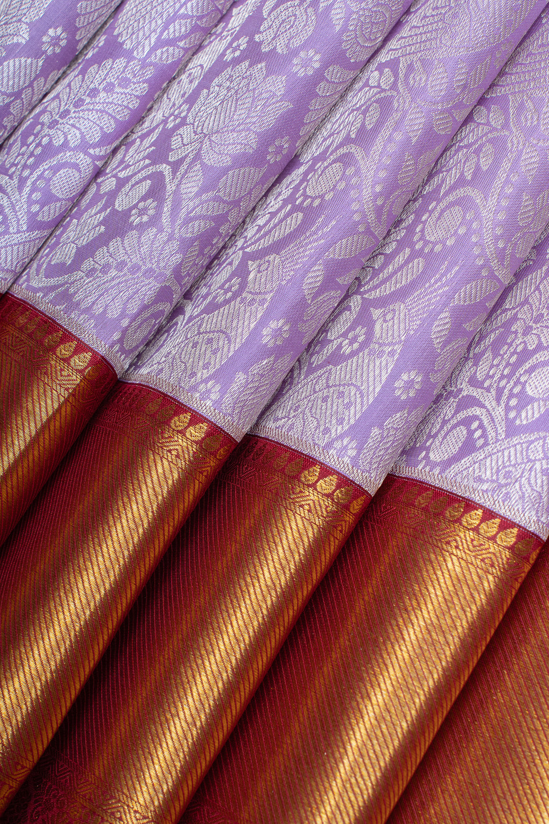 Lavender and red brocade  pure kanchipuram silk saree