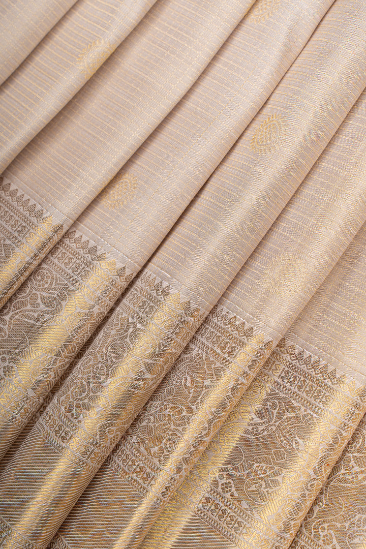 Champagne gold zari checks pure  Kanchipuram silk saree