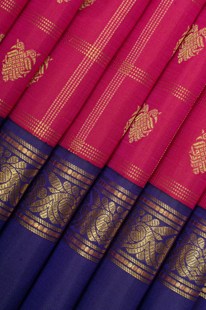 Vintage pink iruthalaipakshi Muthu Zari checks pure kanchipuram silk saree