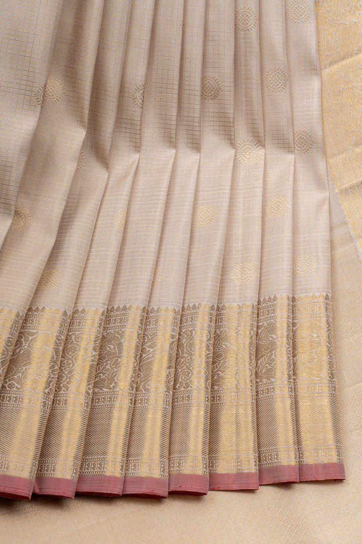 Champagne gold zari checks pure  Kanchipuram silk saree