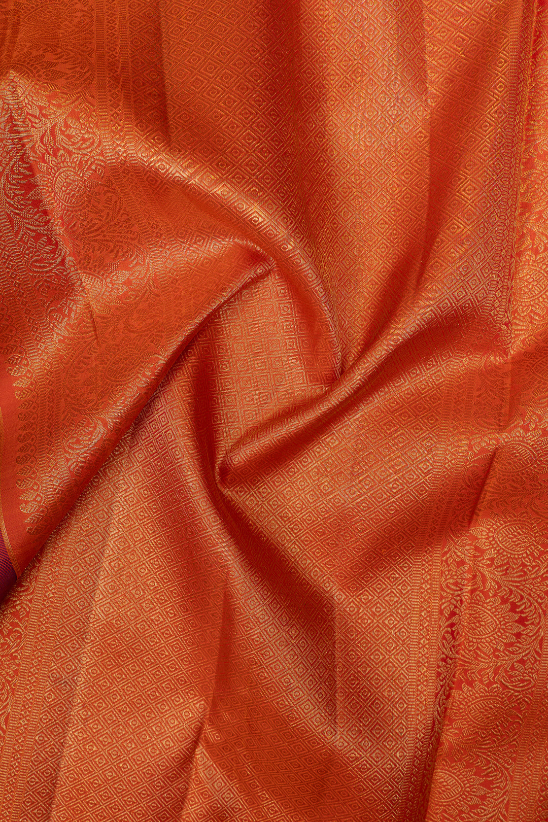 Peacock blue and orange stripes pure Kanchipuram silk saree