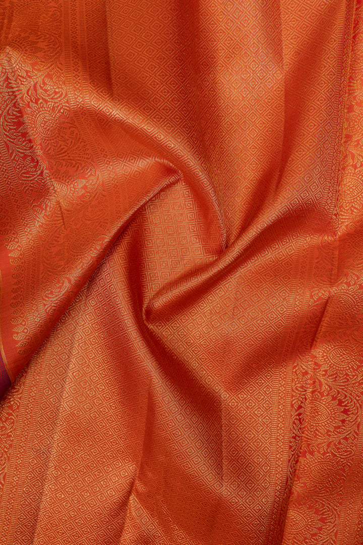 Peacock blue and orange stripes pure Kanchipuram silk saree