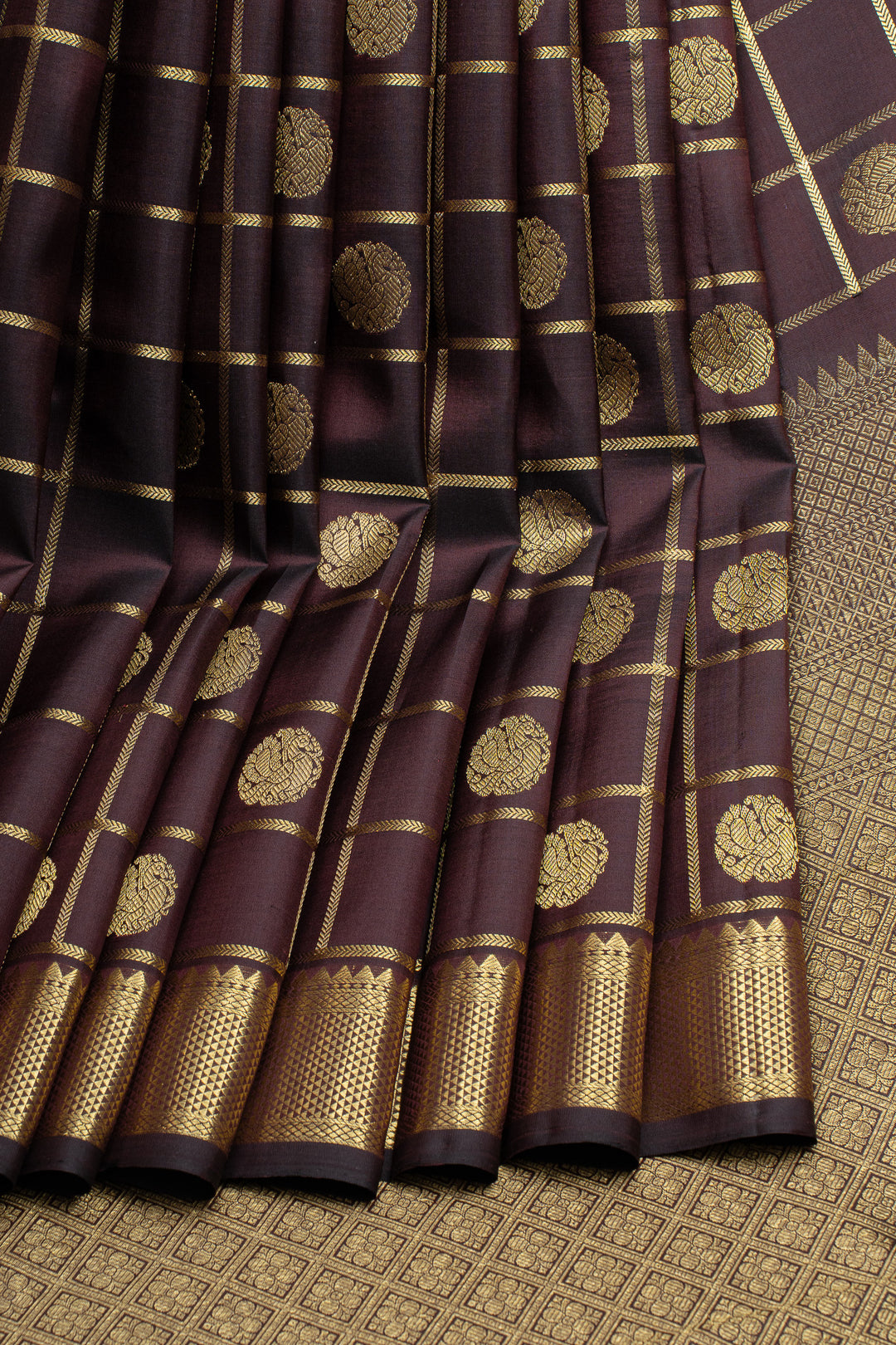Brown traditional pure kanchipuram silk saree