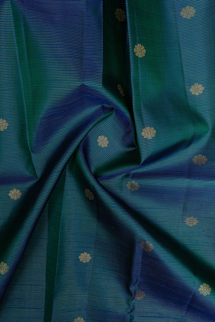Peacock blue and orange stripes pure Kanchipuram silk saree