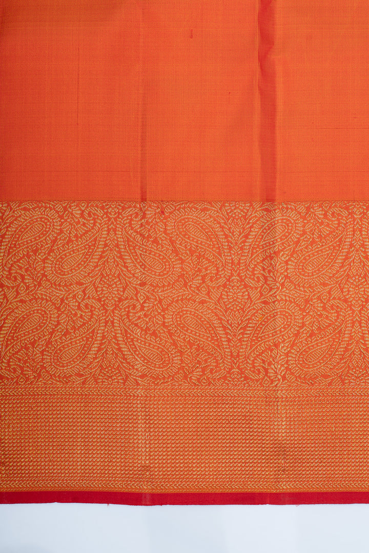Peacock blue and orange stripes pure Kanchipuram silk saree